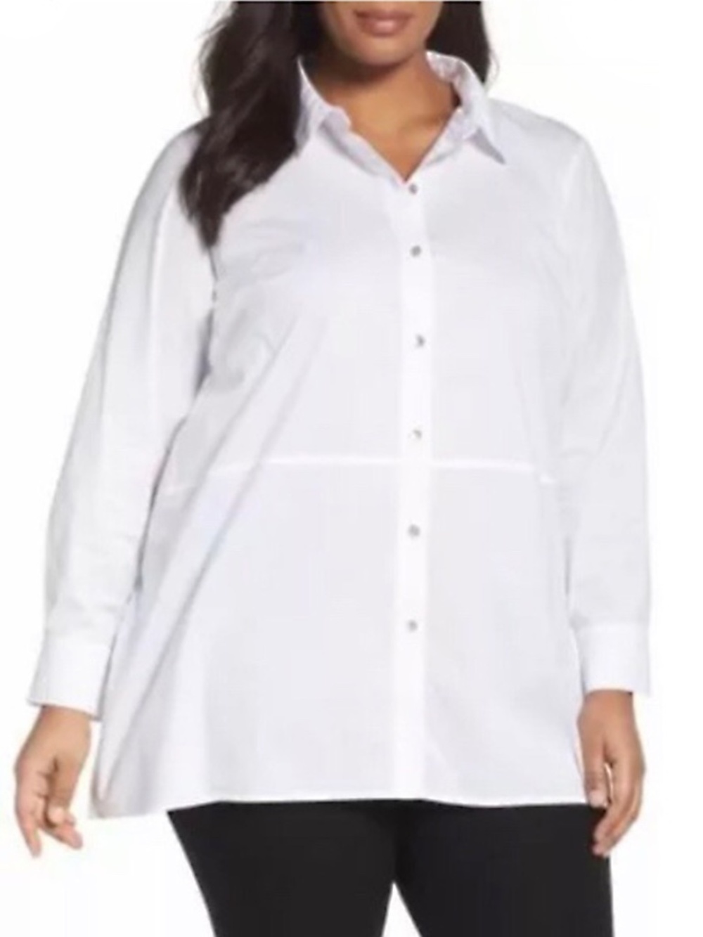 Eileen Fisher - Classic Collared Shirt White Cotton Stretch  - 1X